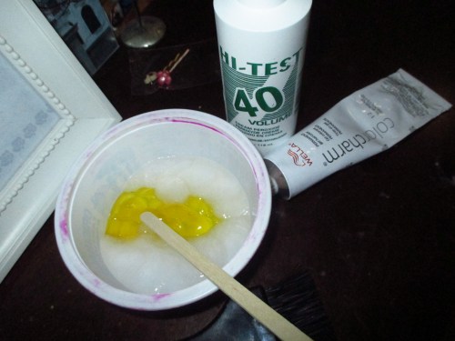 This is what you will need to lighten and tone.  Don't forget gloves!