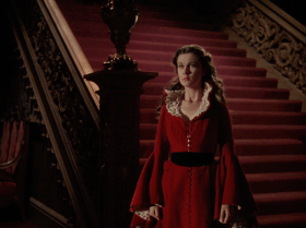This is her famous red dress that gets her in trouble with Rhett. A bit Christmassy for me, but still loving it with the loose flowing hair curls.