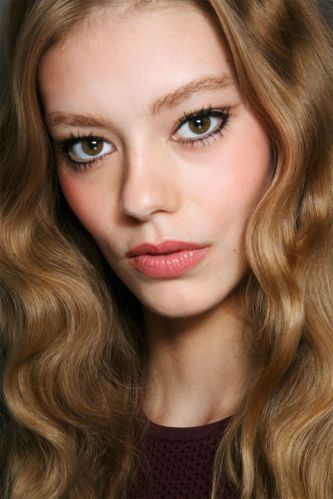 I love the make-up on the top eyelid.  So defined but delicate in the thinness of the black liner.  Bottom liner is a bit harsh, though.  Soften with  barely there shadow.