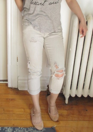 Feeling like I gave these jeans a face lift by cuffing them into crops and distressing them to fit in with current trends...