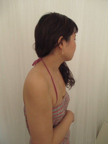 After sewing on two pieces of drawstrings from another top.  Not my strapless romper is functional as a halter romper. yay!