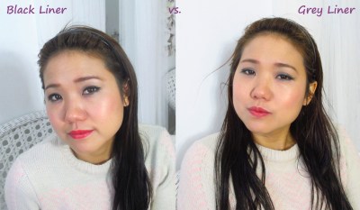 So the left photo is black liner and the right photo is grey liner.  All other make-ups are the same.  Can you spot the difference?