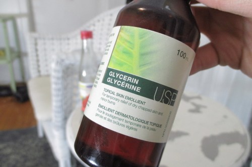 A bottle of glycerin from the local pharmacy! Not hard to find and so good for the skin!
